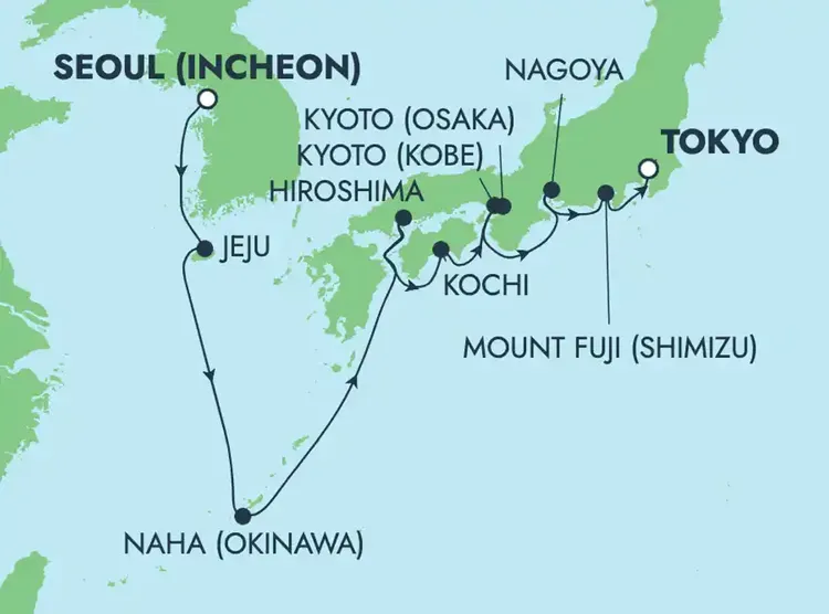 【挪威郵輪太陽號】大阪＆名古屋＆富士 12 天 - 首爾登船 東京下船