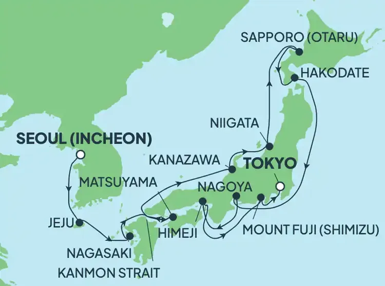 【挪威郵輪奮進號】 濟州、名古屋、札幌、函館 15 天 - 首爾登船 東京下船