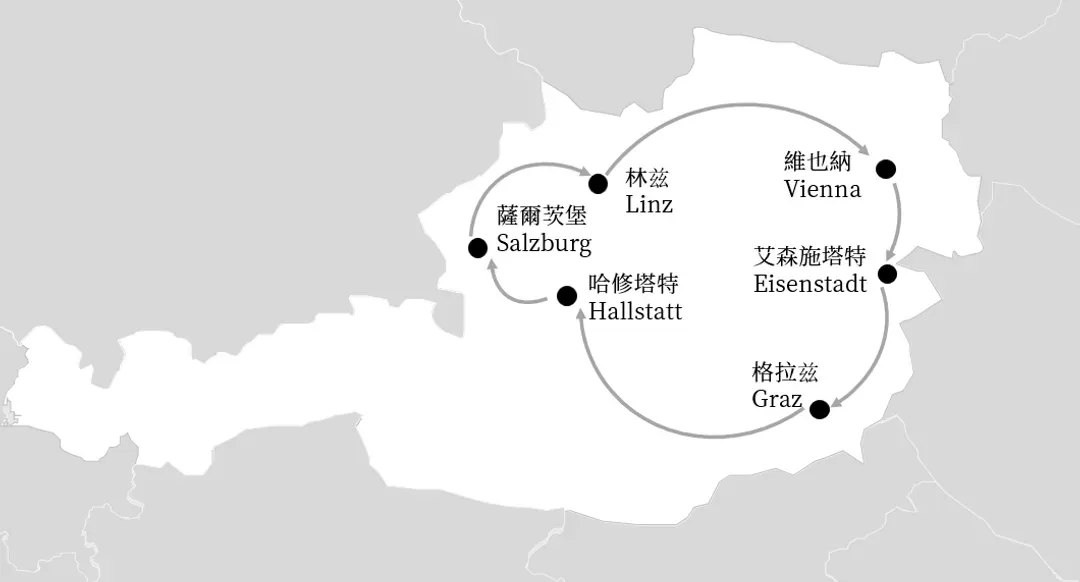 歐洲旅遊, 奧地利,團體旅遊, 行程地圖