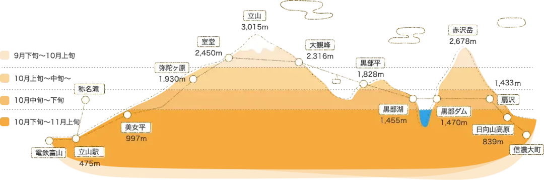 立山黑部,紅葉最前線,紅葉預測