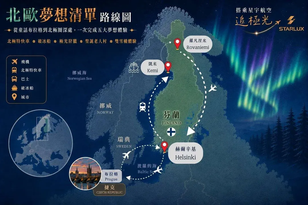 星宇,北歐,極光,聖誕老人,破冰船,星宇直飛布拉格,布拉格,雪橇