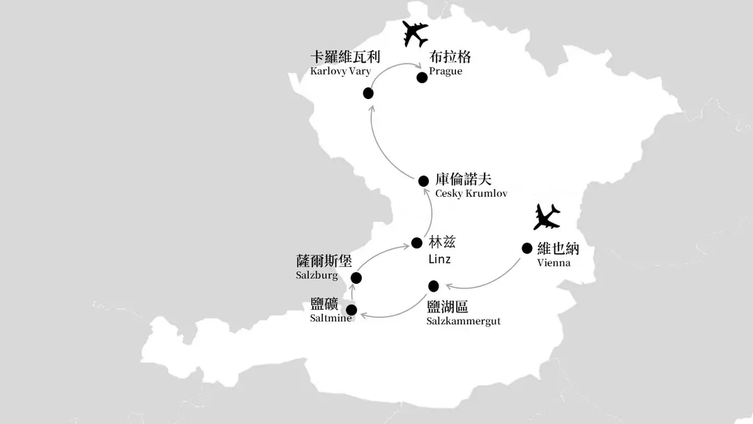 奧捷旅遊, 奧地利, 捷克, 旅遊地圖