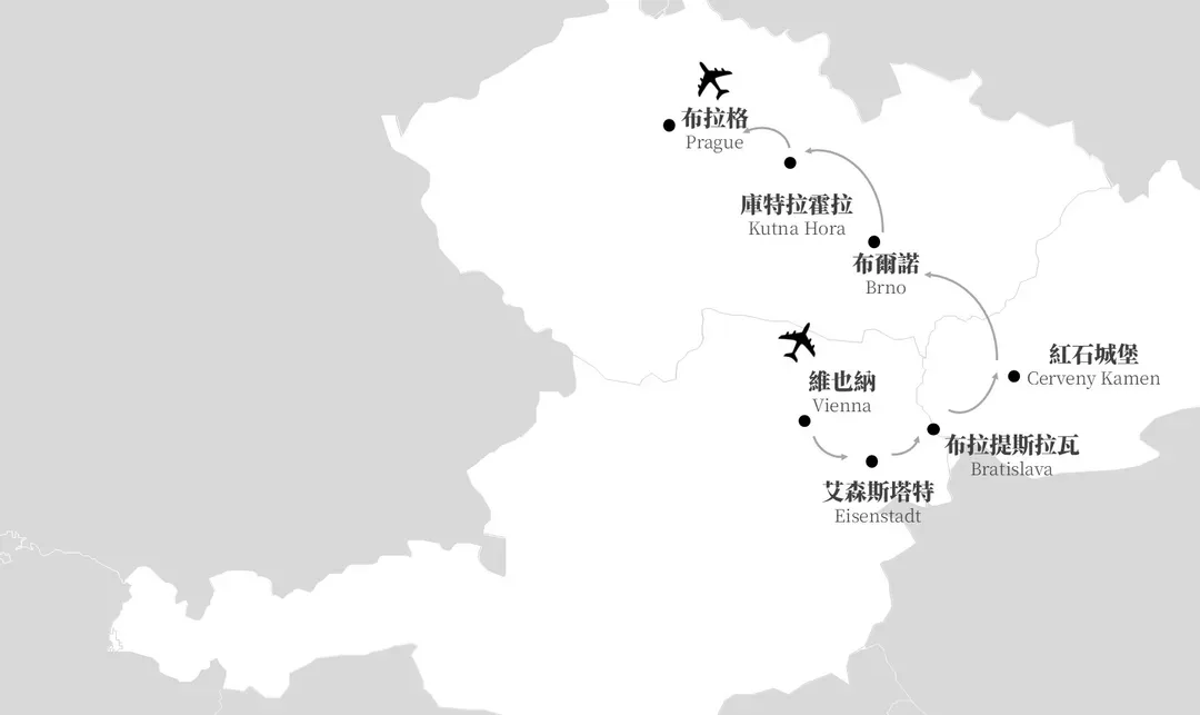 歐洲旅遊,團體旅遊, 行程地圖