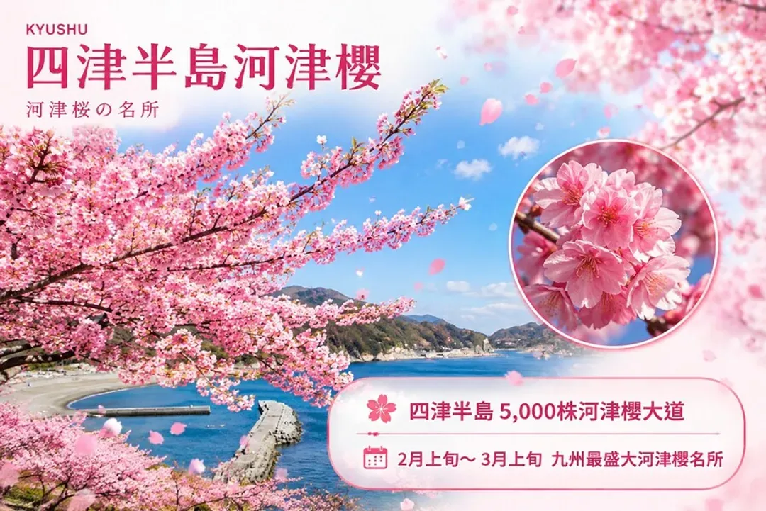 櫻耀九州雙溫泉5日.四浦半島河津櫻.採草莓體驗.高千穗峽谷.柳川遊船.阿蘇草千里.燒肉吃到飽