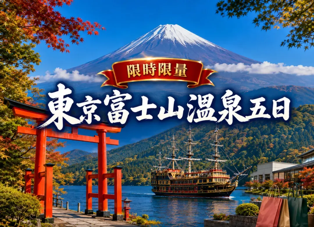 【限時限量】東京富士山溫泉5日.大石公園花海.蘆之湖海賊船.大涌谷散策.箱根神社.御殿場OUTLET