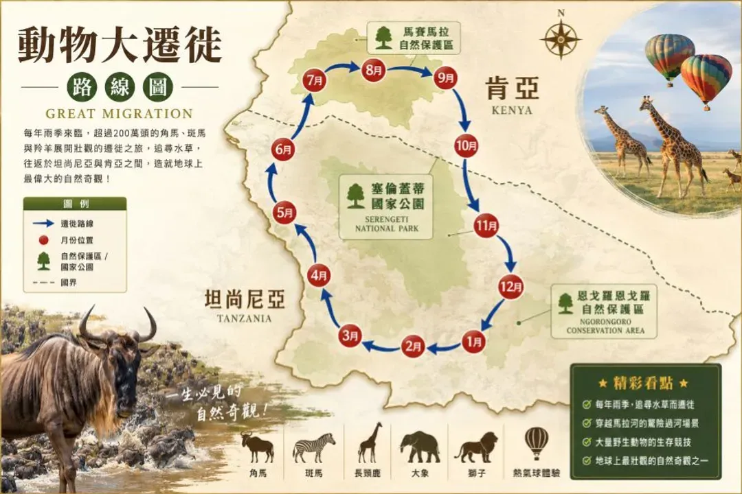 動物大遷徙路線圖