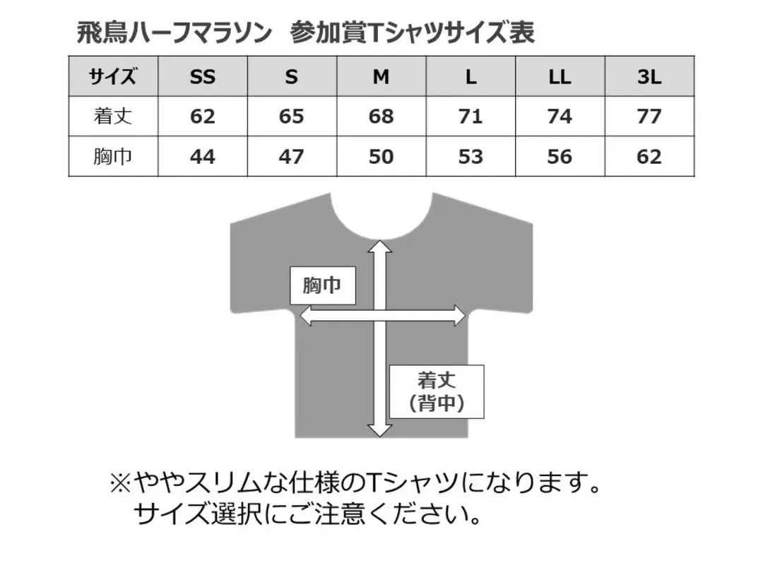 參加獎：原創T-Shirt 尺寸參考 (實際以大會最終公佈為主)