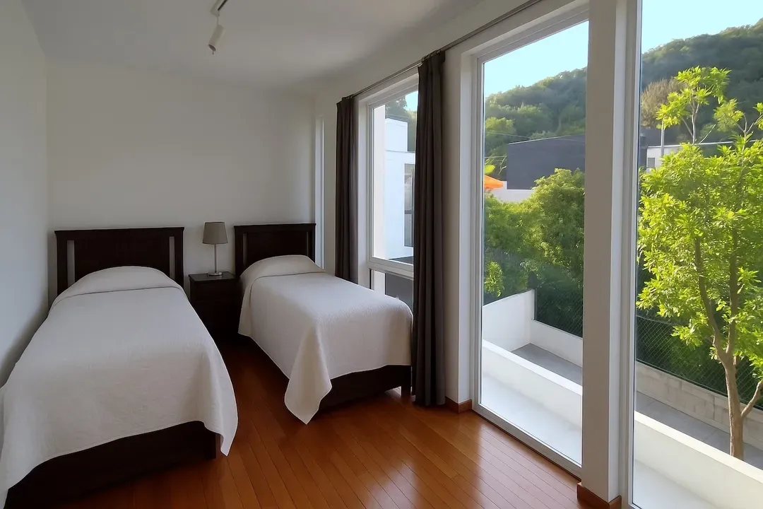 シングルベッドもご用意しております。窓から見える景色を眺めながらご就寝いただけます。