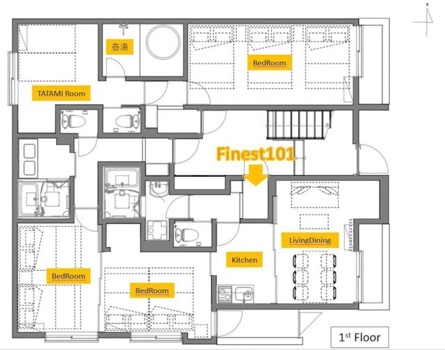 【LDK】Finest酒店式公寓｜多人划算/花園町站步行4分/天下茶屋站步行9分/方便至關西機場-Finest101: 最多16人-15