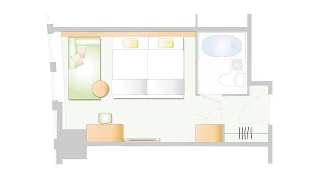 [Twin room, floor plan example] 23 square meters to 27 square meters, 2 people use, unit bath