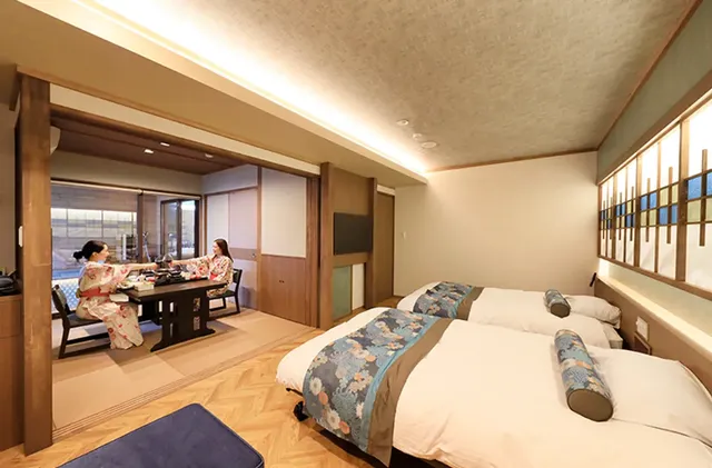鬼怒川溫泉丸京旅館｜鬼怒川溫泉站徒步3分/大浴場/日光東照宮開車40分-〈瑠璃〉和洋室雙床房｜溫泉露天風呂、電動床【不挑房間】-8