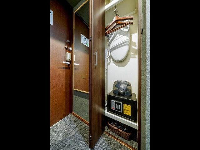 The hangers are in the closet in front of the kitchen. You can hang your jacket and the clothing . Also you can put the small luggage inside.
