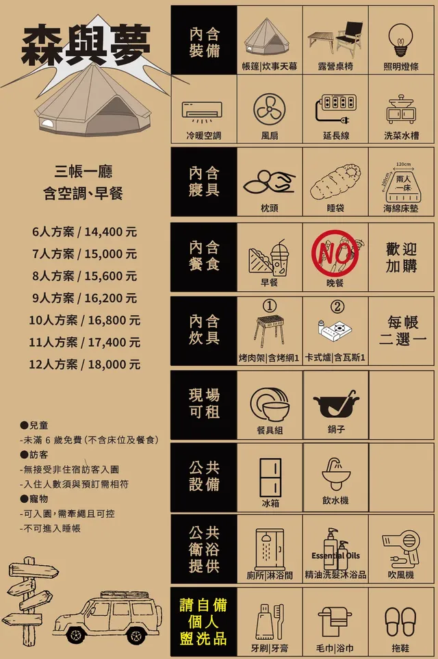 東風綠活｜森林系免裝備露營 、附冷暖空調、精油洗沐-【 森與夢 】三帳一廳｜專屬流星天幕（含冷暖空調及早餐）-13